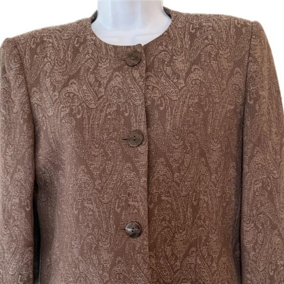 Valerie Stevens Petites Brown Paisley Jacquard Blazer Jacket Women's Size 8 - Picture 3 of 6